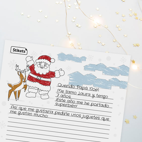 Carta de Papá Noel para colorear y escribir