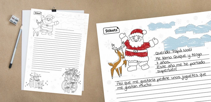 Carta de Papá Noel y sus elfos para escribir y colorear