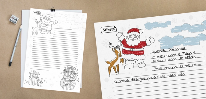 Carta para o Pai Natal e os seus duendes para escrever e pintar