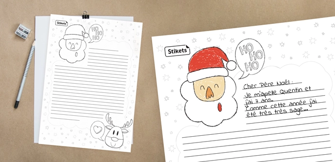 Lettre pour Papa Noël et Rodolphe à écrire et à colorier