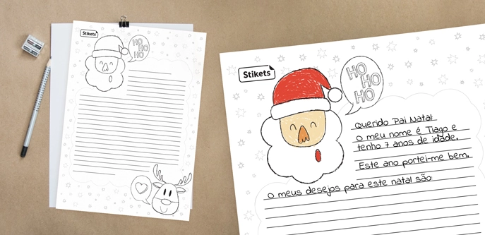 Carta para o Pai Natal e Rodolfo para escrever e pintar