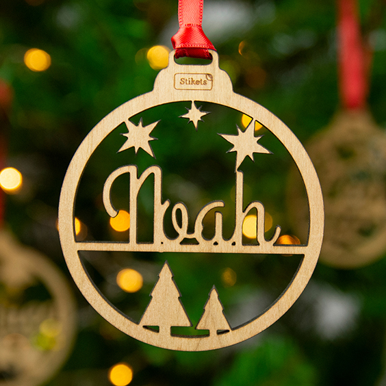 Personalised Christmas Ornament with Name and Silhouettes
