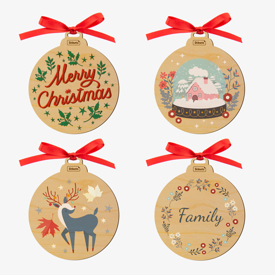 Pack of wooden Christmas Baubles