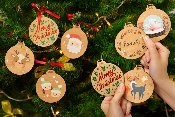Custom Wooden Ornaments for Christmas Tree, Personalized Xmas Tree Bauble  Set of 6, Holiday Winter Balls Decorations Gift 