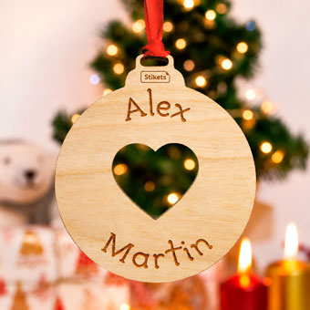 Personalized Wooden Christmas Baubles with text and Christmas figure