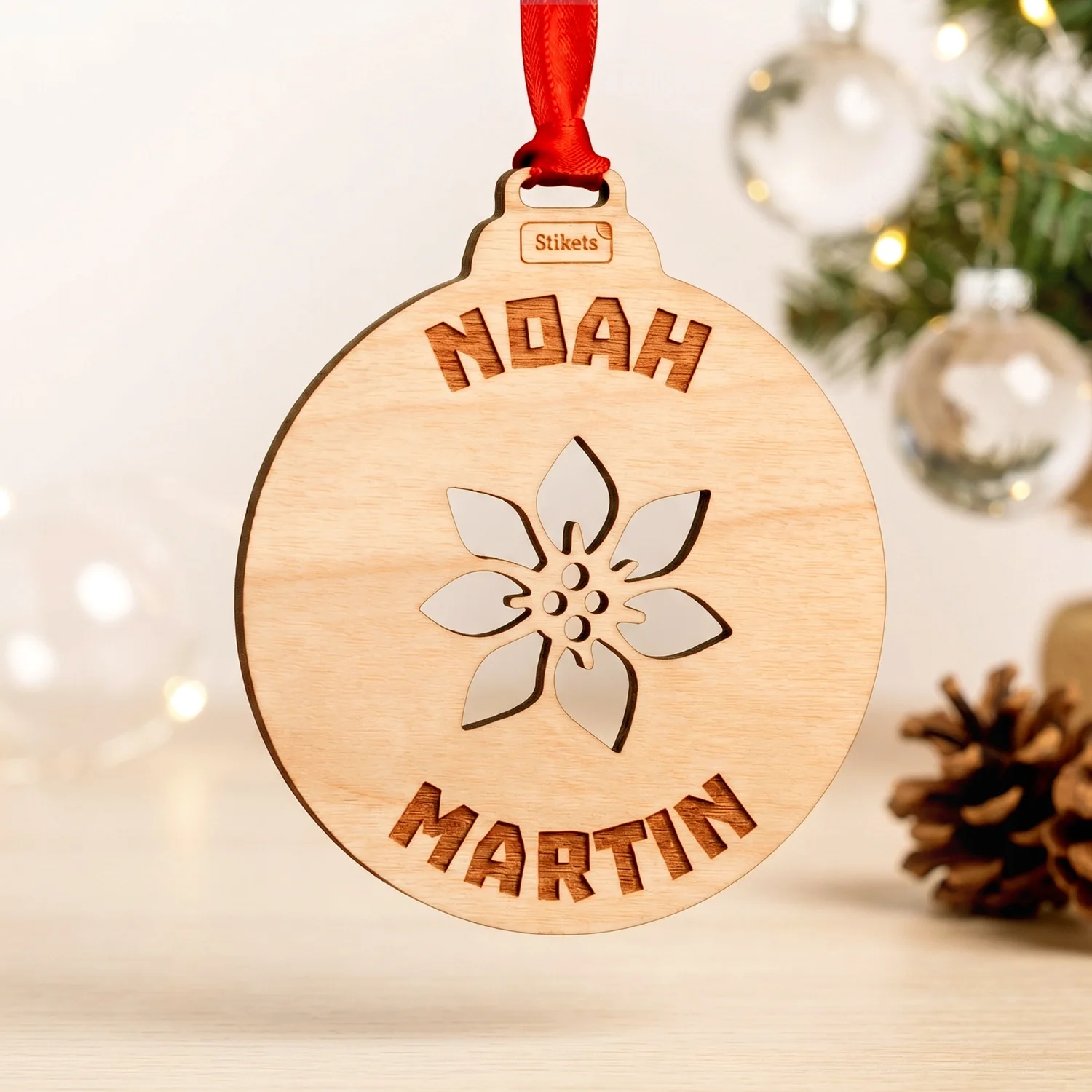 Personalized Wooden Christmas Ornament with text and Christmas figure