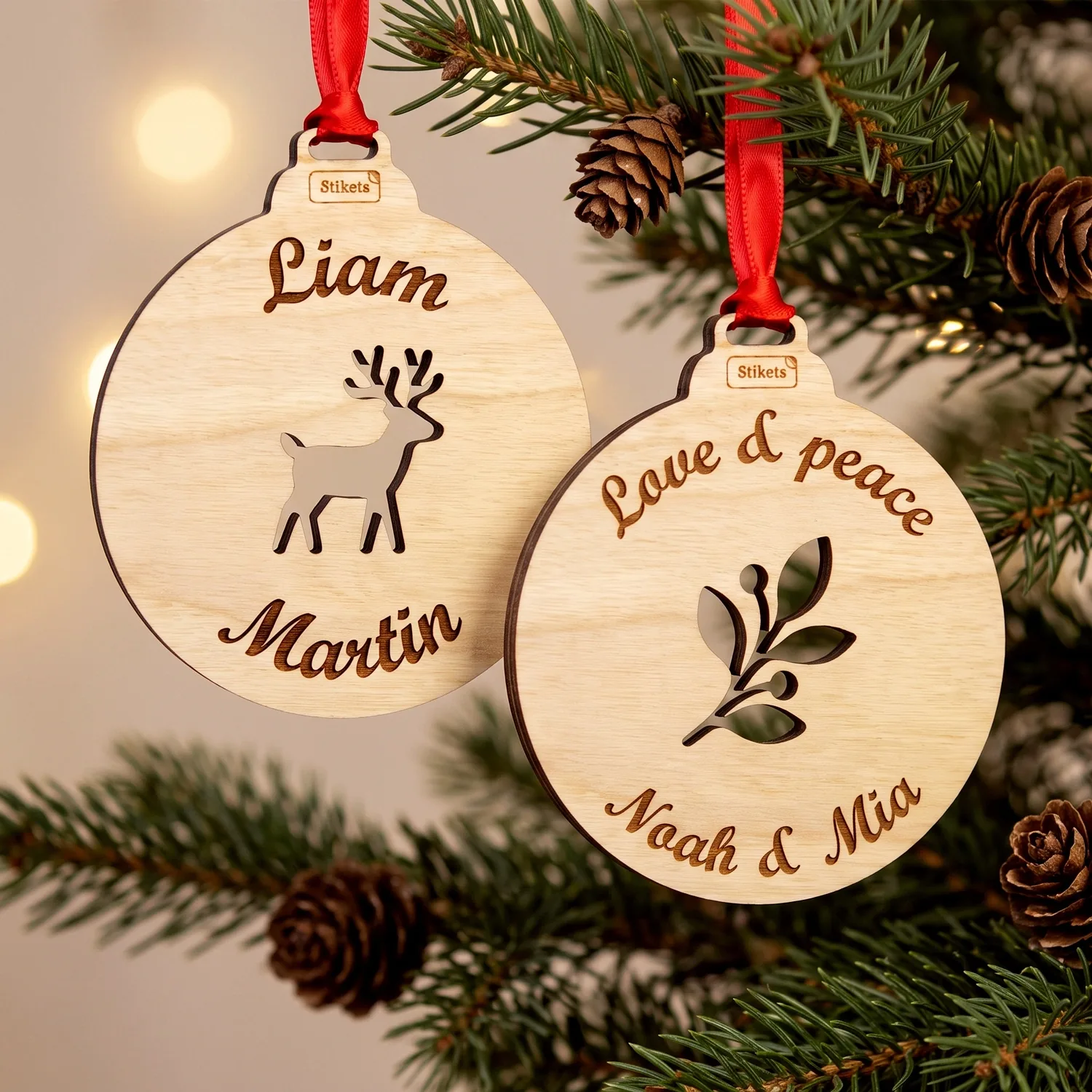 Personalized Wooden Christmas Ornament with text and Christmas figure