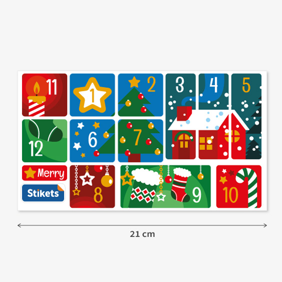 Etiquetas para calendario de adviento con escenarios navideños