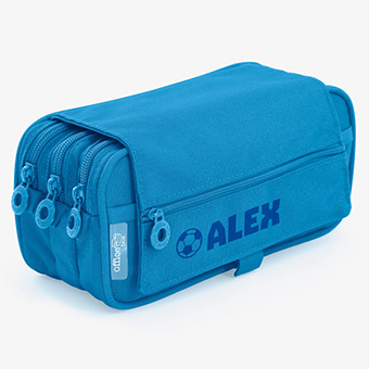 Estuche escolar triple personalizado azul