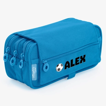 Blue Personalised Triple Pocket Pencil Case