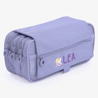 Purple Personalised Triple Pocket Pencil Case