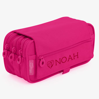 Pink Personalised Triple Pocket Pencil Case