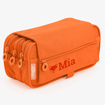 Trousse scolaire triple personnalisée orange