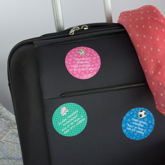 Etiquetas para malas de viagem redondas