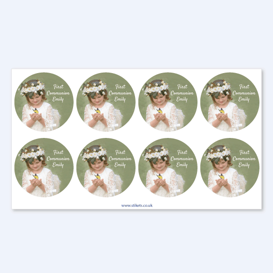 Round photo stickers for 1st Communion  favours