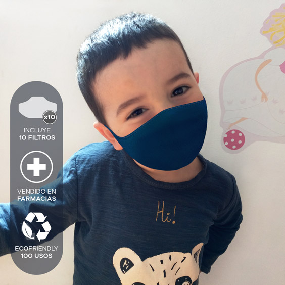 Mascarilla antivirus para niños de 3 a 5 años + Pack de 10 filtros. Lavable y reutilizable