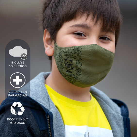 Mascareta personalitzable antivirus per a nens de 6 a 12 anys + Pack de 10 filtres