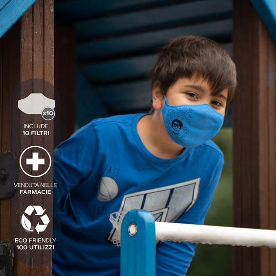 Mascherina antivirus personalizzabile per bambini dai 6 ai 12 anni + confezione da 10 filtri 