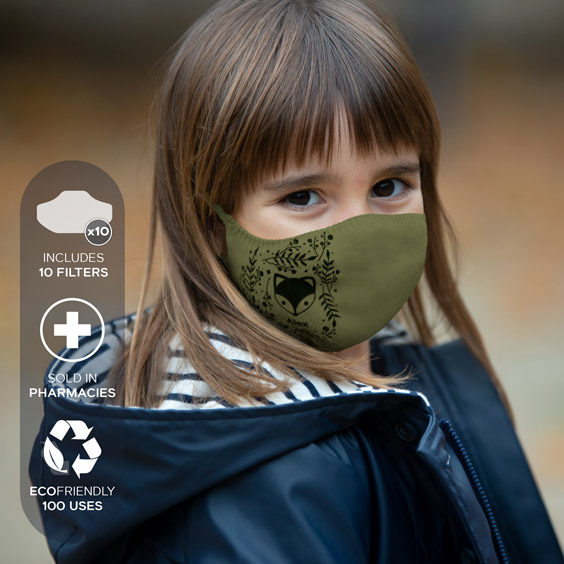 Personalized antivirus face masks size 3-5 years + a pack of 10 filters