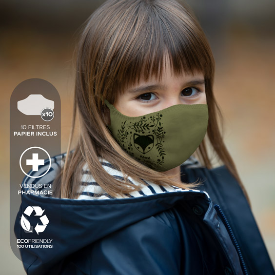 Masque de protection personnalisable enfants de 3 à 5 ans + recharge de 10 filtres papier