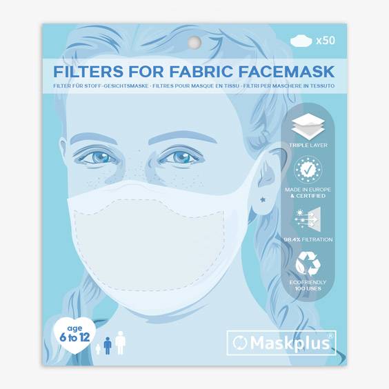 Recharge de 50 filtres en papier pour masque de protection 6/12 ans