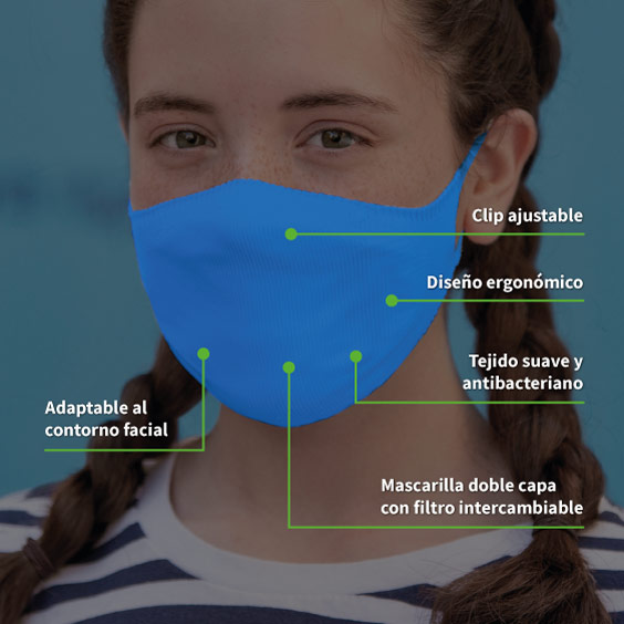Mascarilla antivirus para niños de 6 a 12 años + Pack de 10 filtros. Lavable y reutilizable