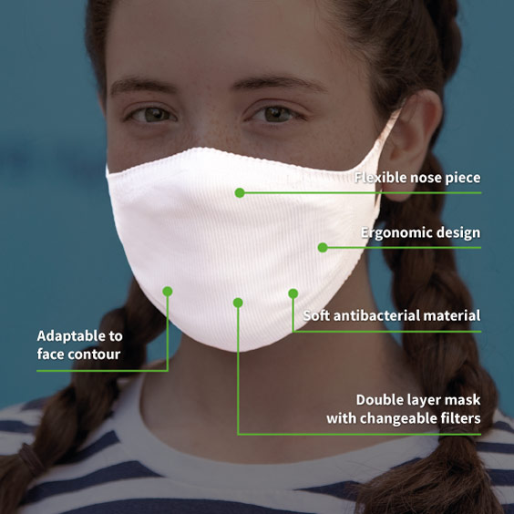 White Personalized antivirus face masks size 6-12 years + a pack of 10 filters