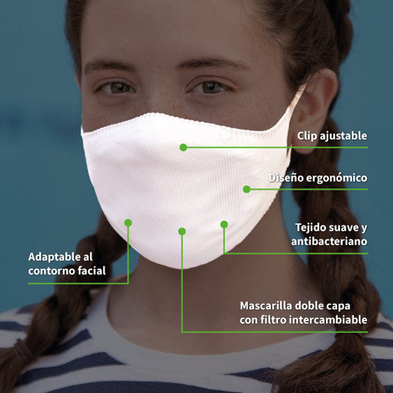 Mascarilla personalizable blanca antivirus para niños de 6 a 12 años  + Pack de 10 filtros