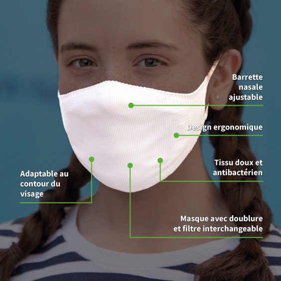 Masque de protection blanc personnalisable enfants de 6 à 12 ans + recharge de 10 filtres papier