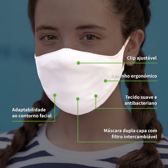 Máscara personalizável branca proteção para crianças de 6 a 12 anos  + Pack de 10 filtros