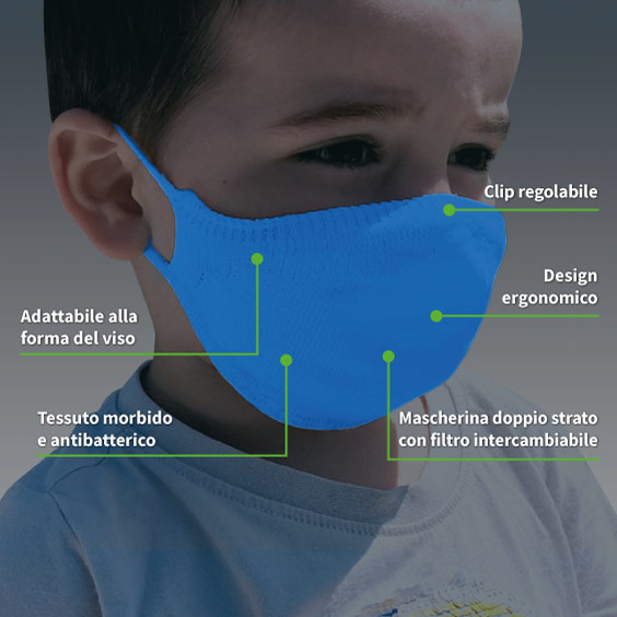 Maschera per bambini dai 3 ai 5 anni + confezione da 10 filtri