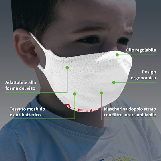 Mascherina bianca personalizzabile per bambini da 3 a 5 anni + confezione da 10 filtri
