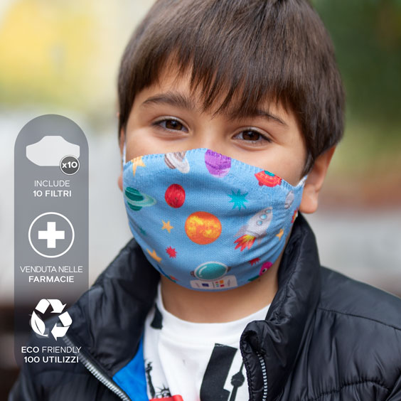 Maschera per bambini dai 6 ai 12 anni + confezione da 10 filtri