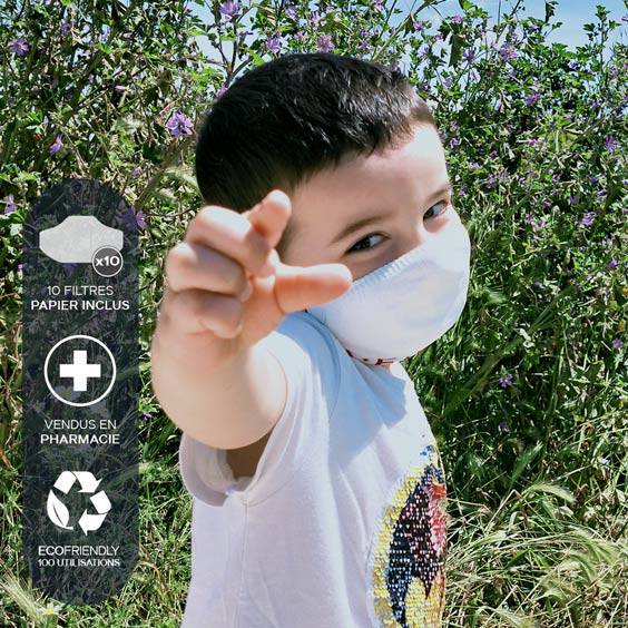 Masque de protection enfants 3/5 ans + recharge de 10 filtres papier