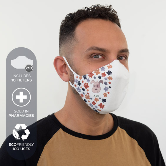 White Personalized antivirus face masks size adult + a pack of 10 filters
