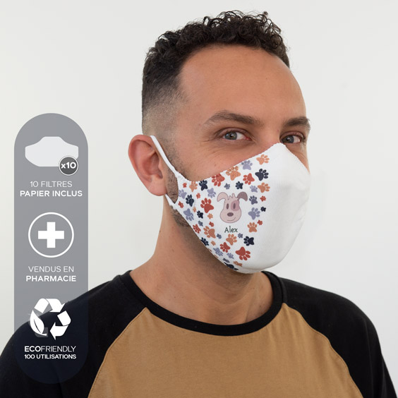 Masque de protection blanc personnalisable adultes + recharge de 10 filtres papier