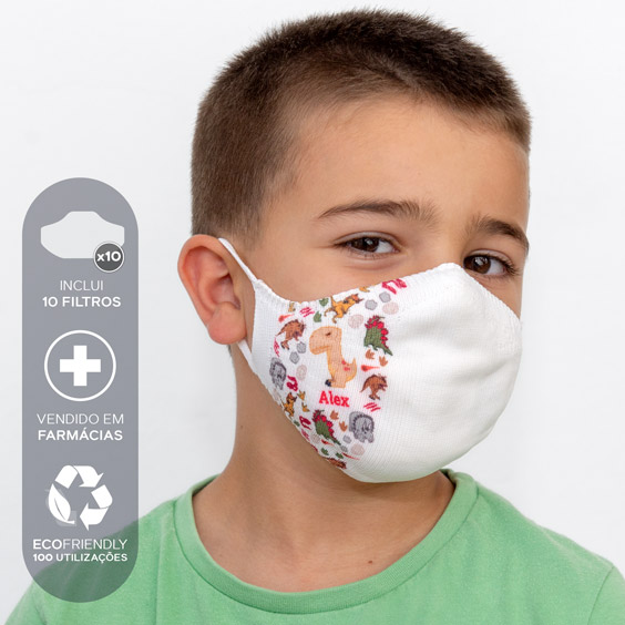 Máscara personalizável branca proteção para crianças de 3 a 5 anos  + Pack de 10 filtros