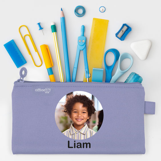 Estuche escolar plano personalizado con foto color lila