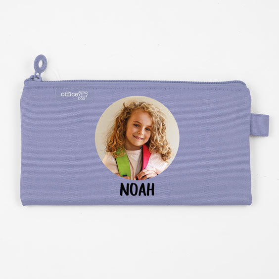 Trousse scolaire plate personnalisée avec photo couleur lilas