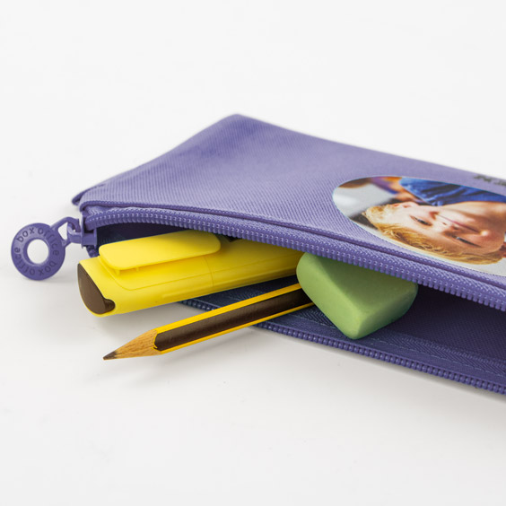 Estuche escolar plano personalizado con foto color lila