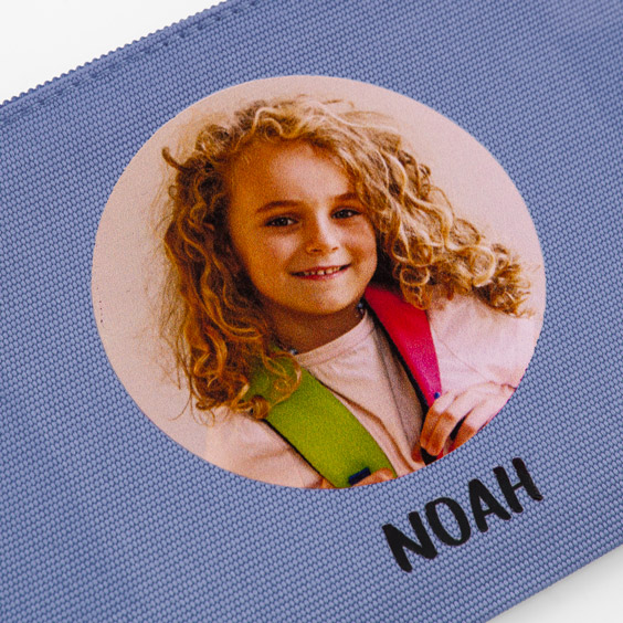 Estuche escolar plano personalizado con foto color lila