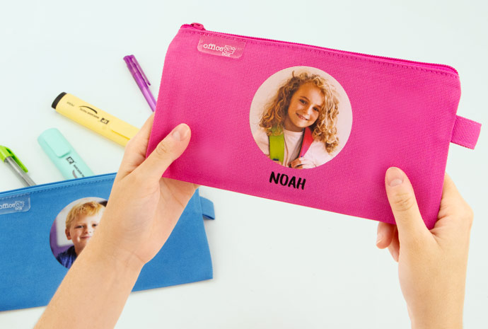 Personalisiertes Schuletui mit Foto in Blau