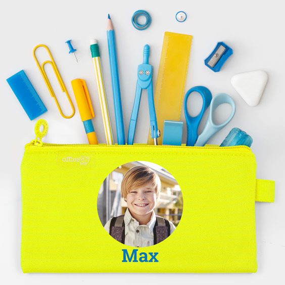 Estuche escolar plano personalizado con foto color fluor