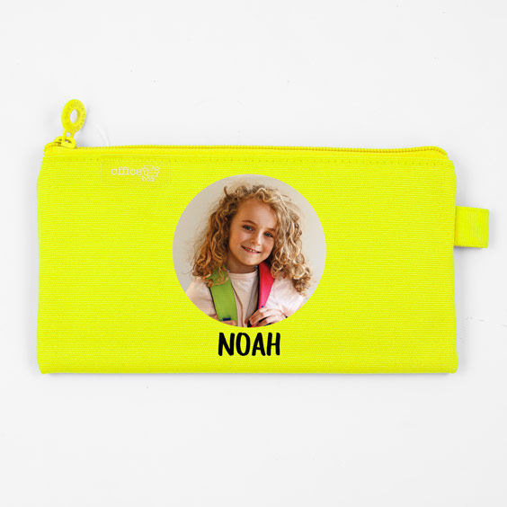 Trousse scolaire plate personnalisée avec photo couleur fluo