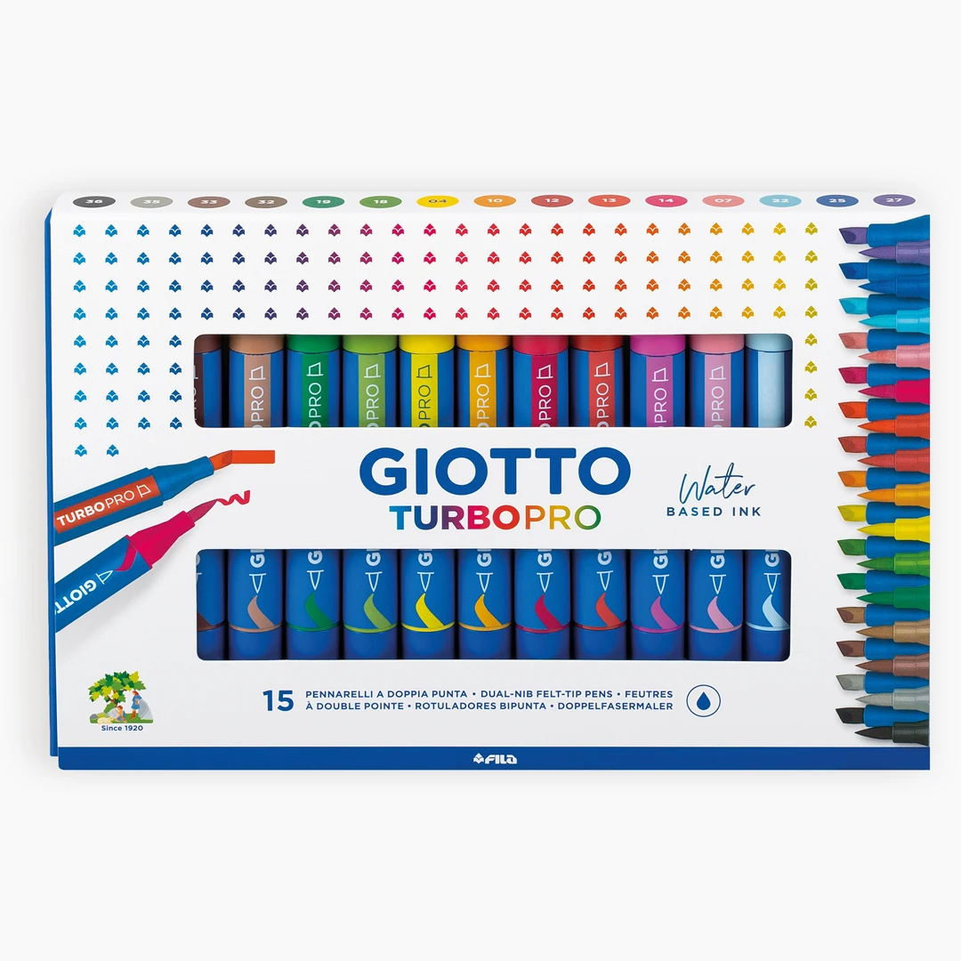 Caja de 15 rotuladores doble punta Giotto Turbo Pro