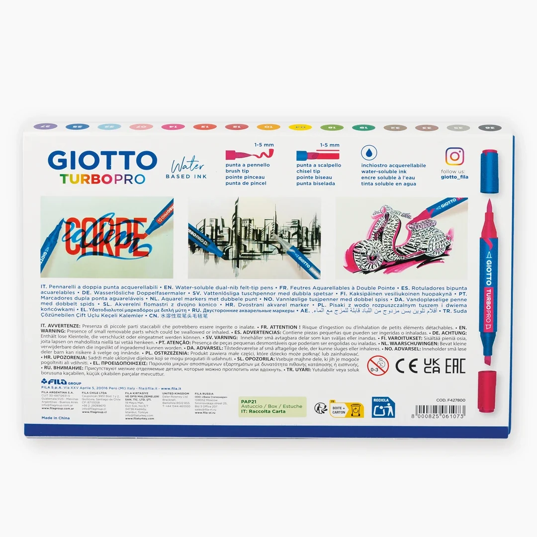 Caja de 15 rotuladores doble punta Giotto Turbo Pro