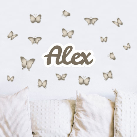 Grey butterfly wall stickers personalised with name