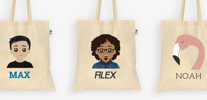 Saco tote bag bege personalizado em algodão orgânico com ícone e Twinie®️