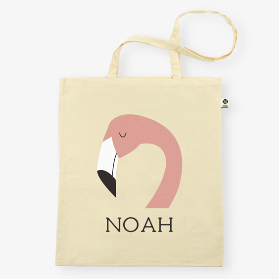 Personalized Beige Organic Cotton Tote Bag with Icon and Twinie®️