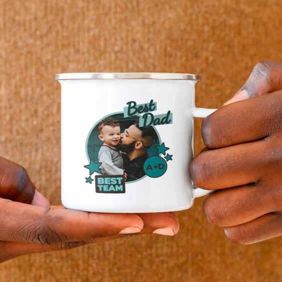 Taza personalizada vintage metálica con foto y nombre